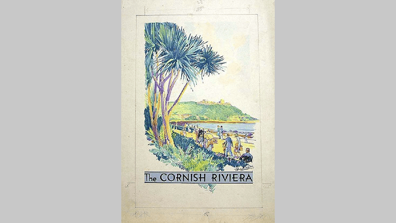 A poster of the beach with the words 'The Cornish Riviera'