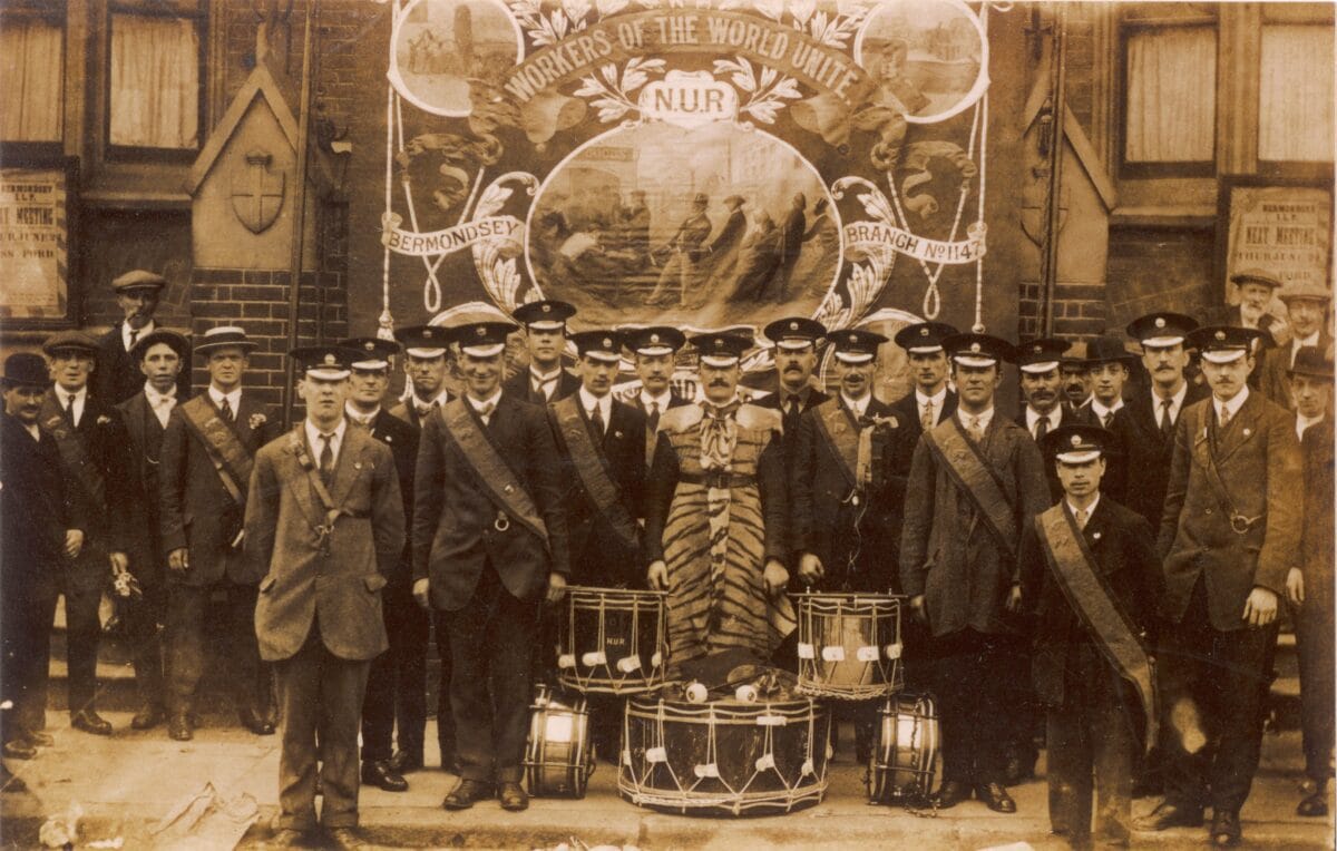 A photo of the members of the Bermondsey branch of the National Union of Railwaymen
