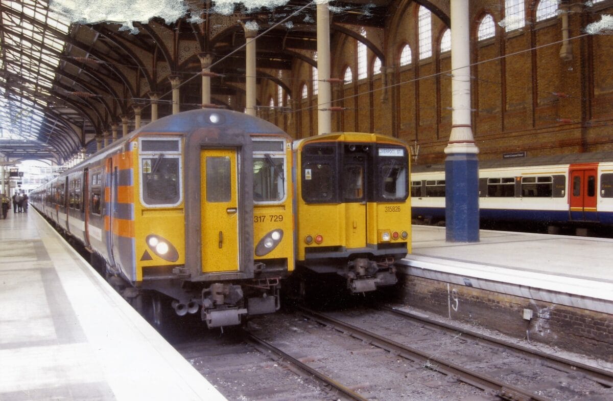 Three trains at Liverpool Street station