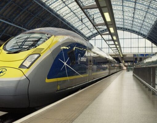 An e320 on the platform at London St Pancras International with new logo.