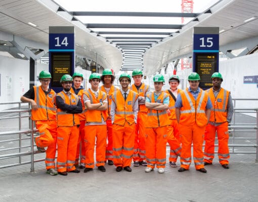 A group of Thameslink apprentices standing together at London bridge