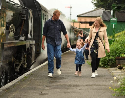 Family walking on a train platform