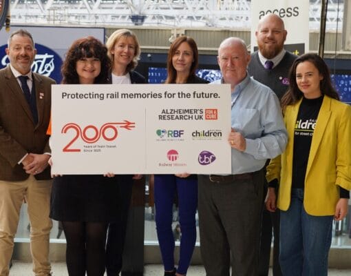 A photo of the Railway 200 charity partnerships standing at Waterloo