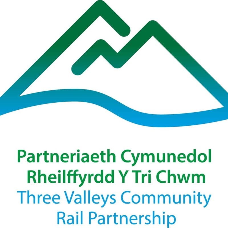 Logo for Three Valleys Community Rail Partnership, We Love Merthyr and the Ramblers