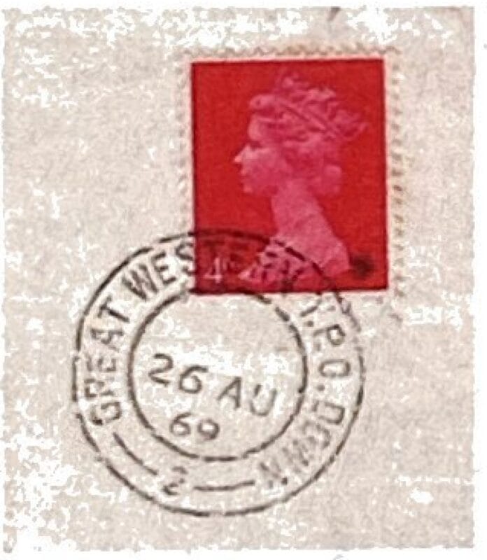 A Great Western TPO Down postmark from 1969