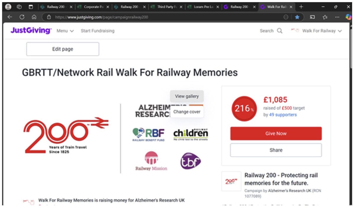 JustGiving fundraiser page